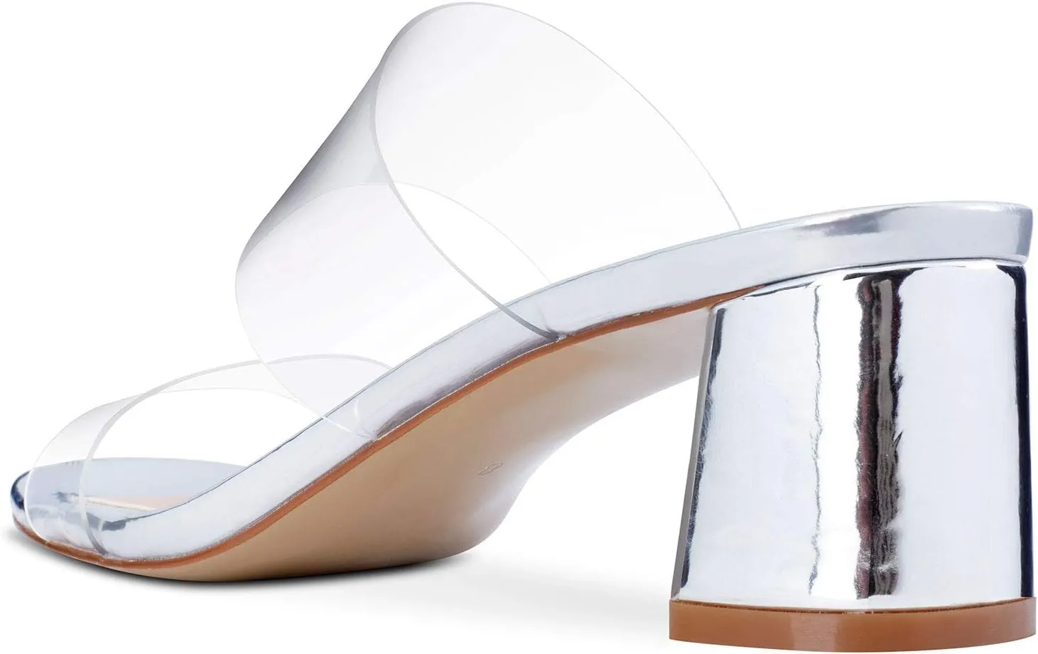 Castamere Womens Chunky Block Mid Heels Sandals Slip On Transparent Ankle Strap Open Toe 5CM Heeled Sandal