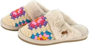 C.C Pattern Knitted Slip-On Slippers With Faux Fur Lining Indoor-Outdoor House For Women