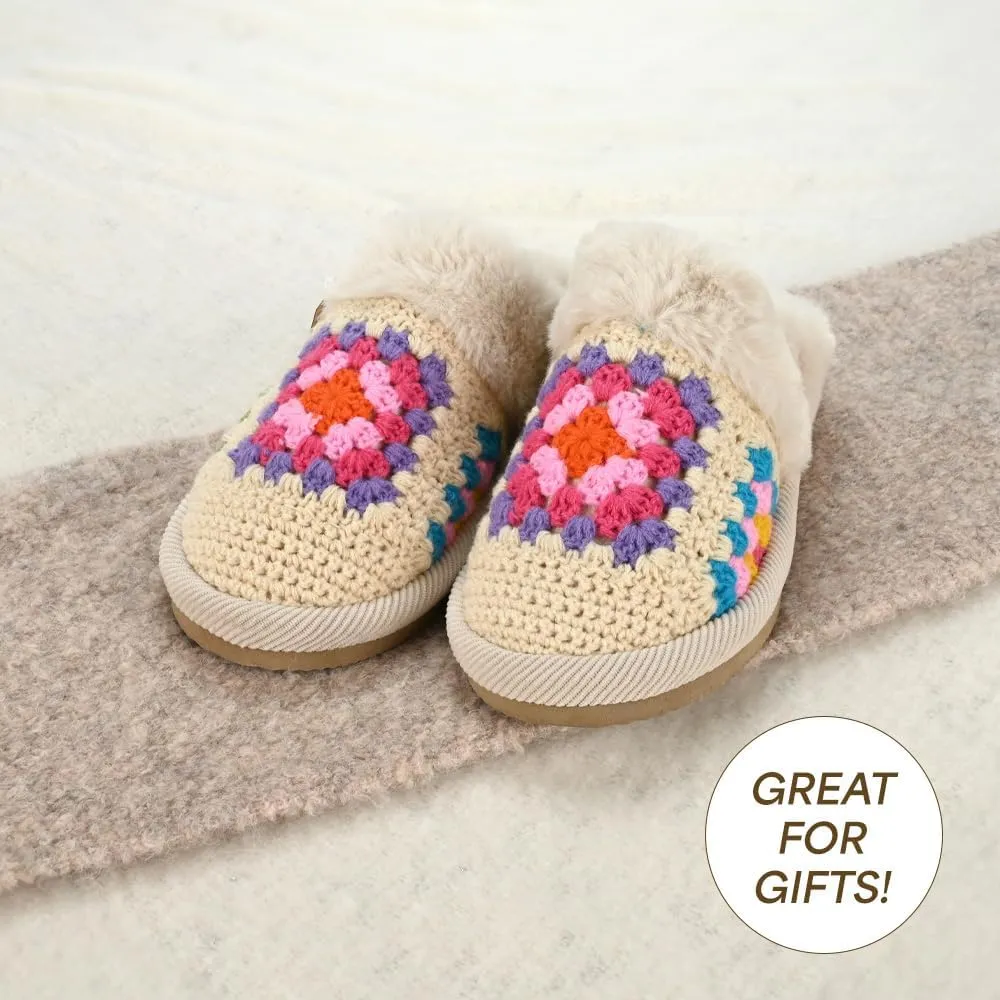 C.C Pattern Knitted Slip-On Slippers With Faux Fur Lining Indoor-Outdoor House For Women