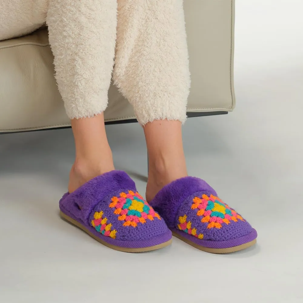 C.C Pattern Knitted Slip-On Slippers With Faux Fur Lining Indoor-Outdoor House For Women