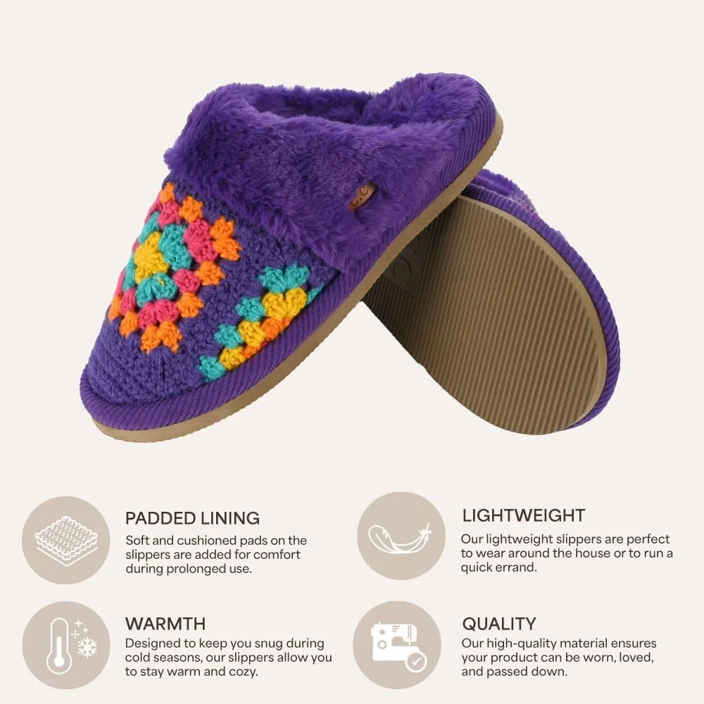 C.C Pattern Knitted Slip-On Slippers With Faux Fur Lining Indoor-Outdoor House For Women