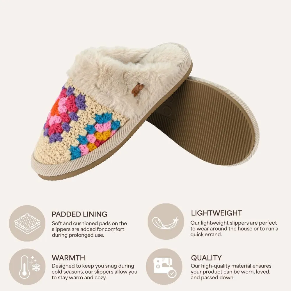 C.C Pattern Knitted Slip-On Slippers With Faux Fur Lining Indoor-Outdoor House For Women