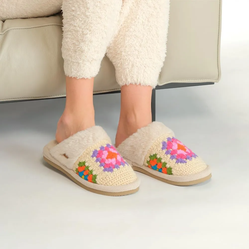 C.C Pattern Knitted Slip-On Slippers With Faux Fur Lining Indoor-Outdoor House For Women