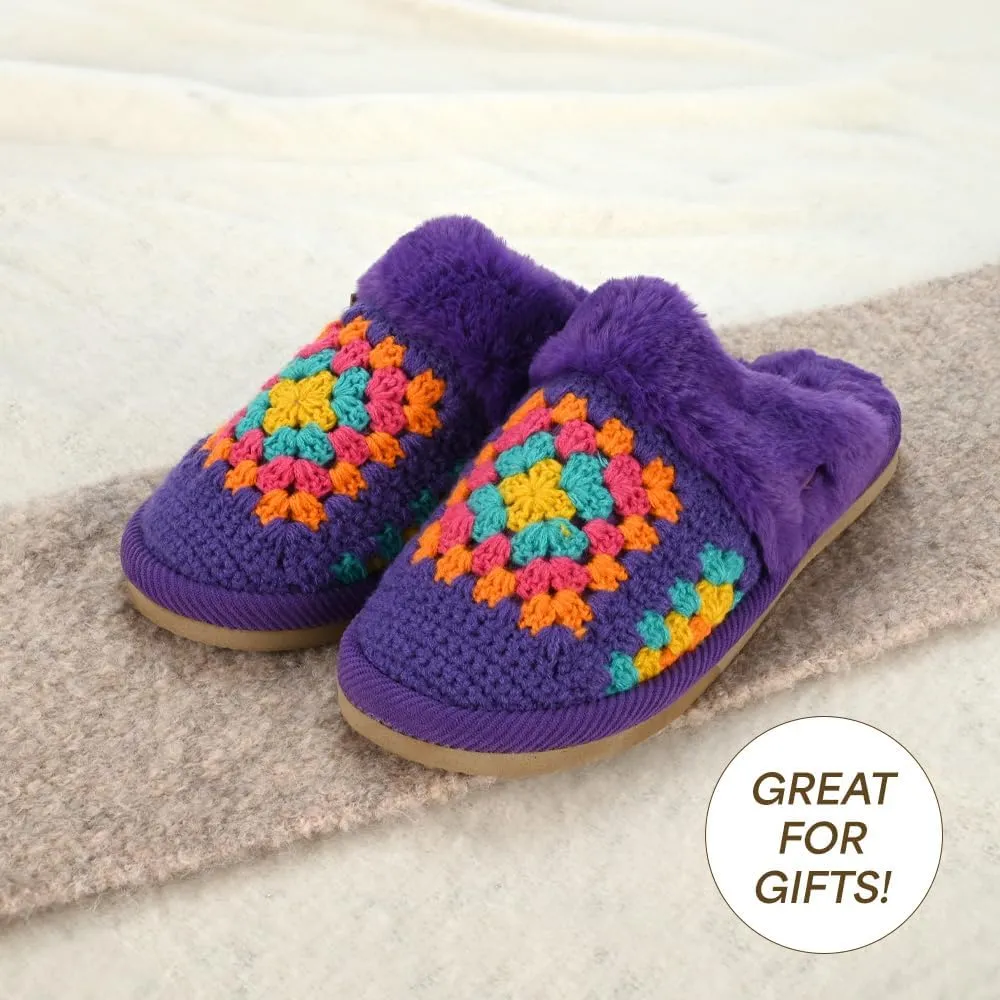 C.C Pattern Knitted Slip-On Slippers With Faux Fur Lining Indoor-Outdoor House For Women