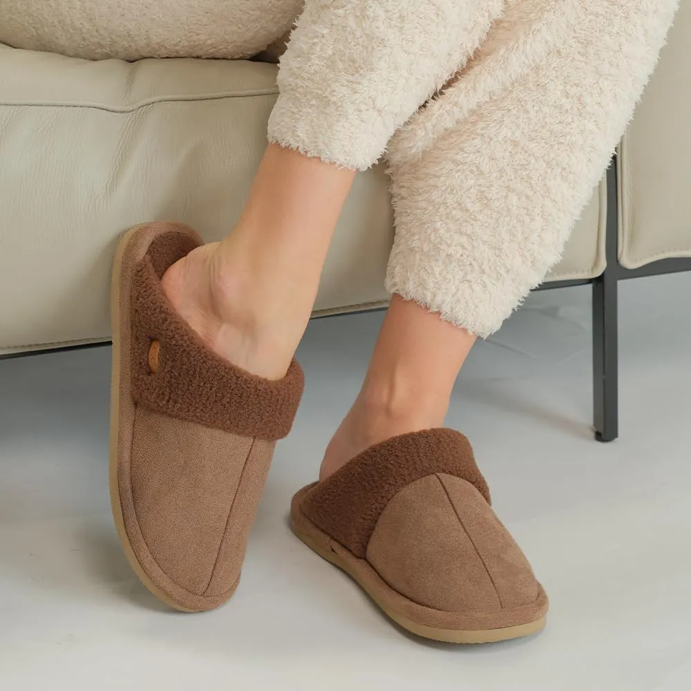 C.C Suede Faux Fur Lined House Indoor-Outdoor Slippers Slip-On for Women