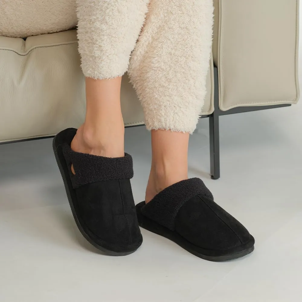 C.C Suede Faux Fur Lined House Indoor-Outdoor Slippers Slip-On for Women