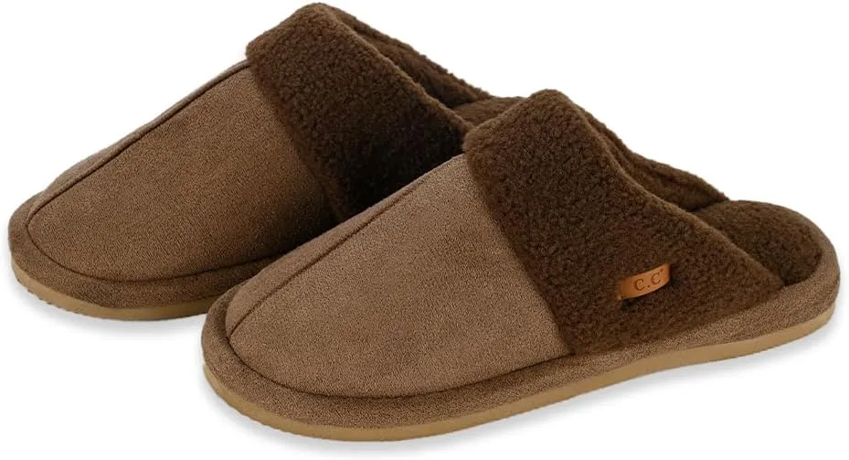 C.C Suede Faux Fur Lined House Indoor-Outdoor Slippers Slip-On for Women