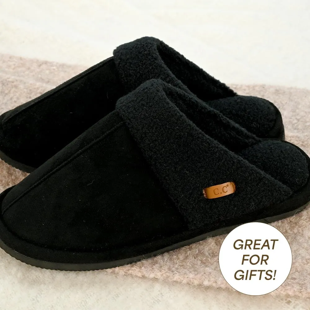 C.C Suede Faux Fur Lined House Indoor-Outdoor Slippers Slip-On for Women