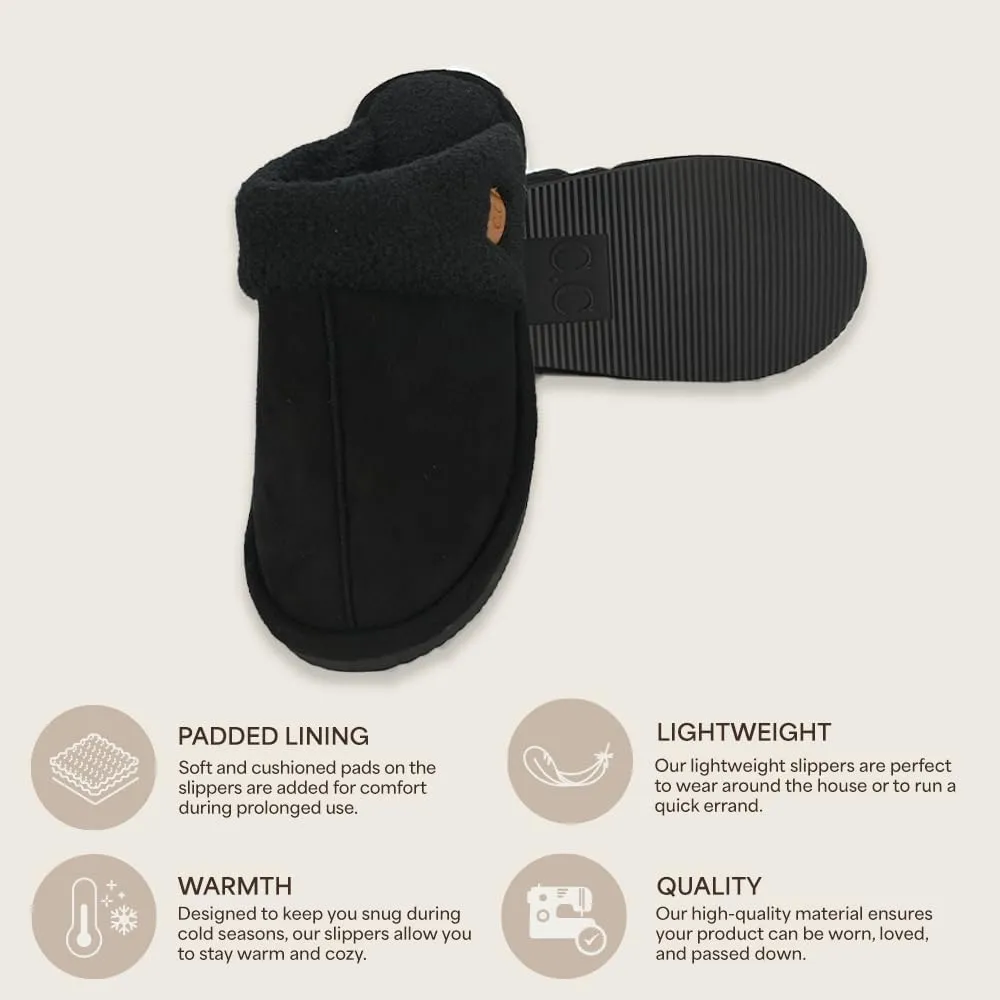 C.C Suede Faux Fur Lined House Indoor-Outdoor Slippers Slip-On for Women