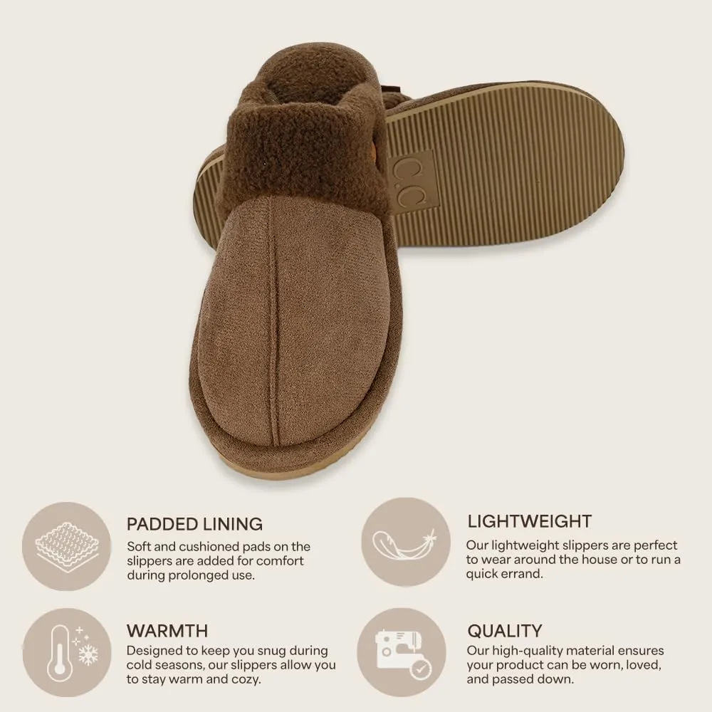 C.C Suede Faux Fur Lined House Indoor-Outdoor Slippers Slip-On for Women