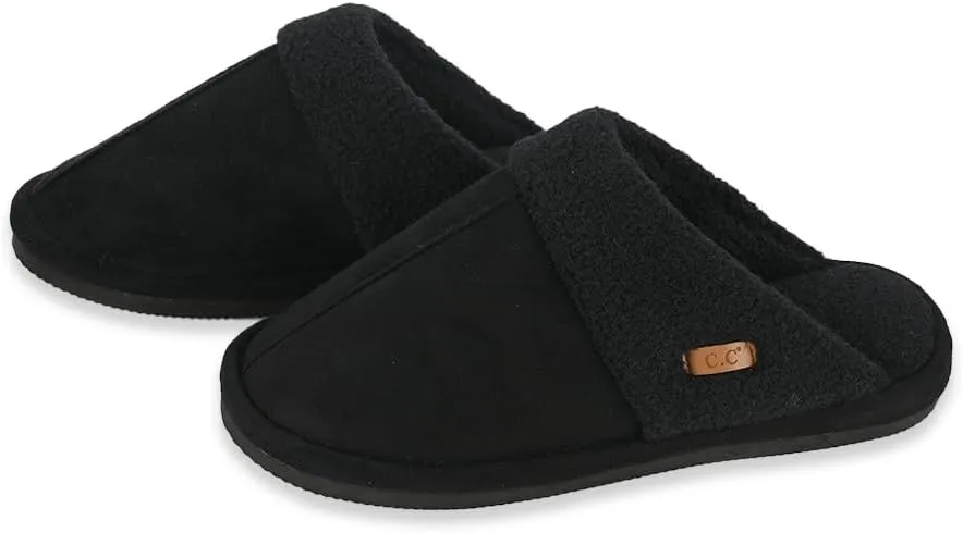 C.C Suede Faux Fur Lined House Indoor-Outdoor Slippers Slip-On for Women