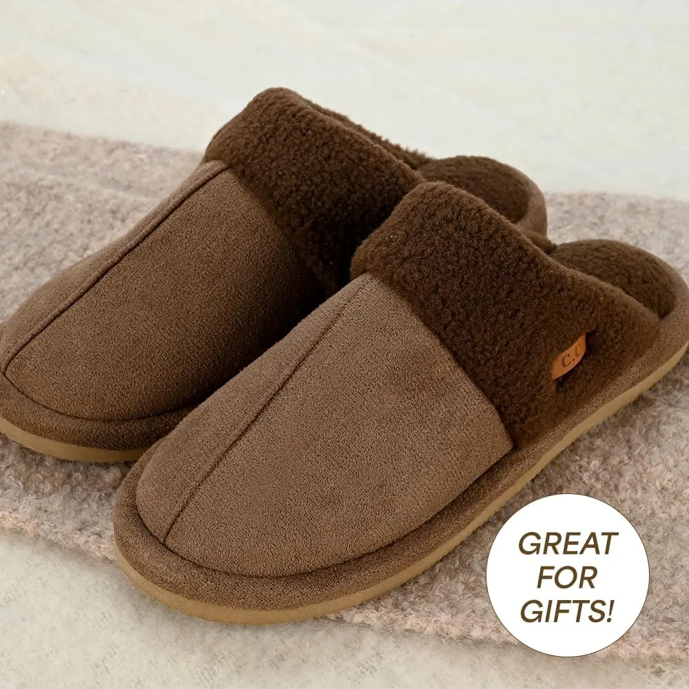 C.C Suede Faux Fur Lined House Indoor-Outdoor Slippers Slip-On for Women