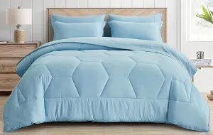 Chezmoi Collection Piper Bed in a Bag King 7-Pieces Chambray Blue Honeycomb Geometric Hexagon Quilted Stone Washed Microfiber Comforter with Sheets Lightweight All Season Bedding Set