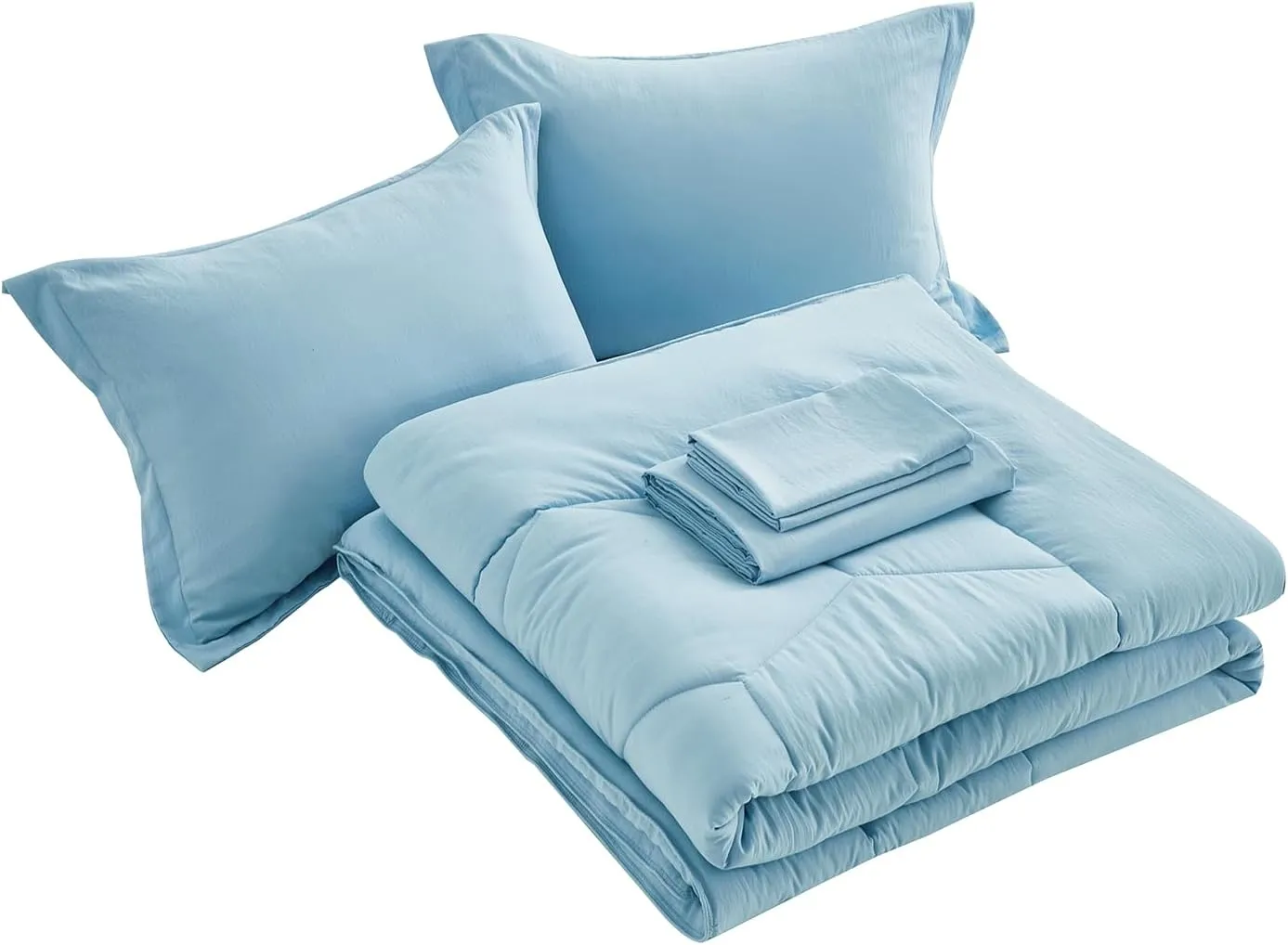 Chezmoi Collection Piper Bed in a Bag King 7-Pieces Chambray Blue Honeycomb Geometric Hexagon Quilted Stone Washed Microfiber Comforter with Sheets Lightweight All Season Bedding Set