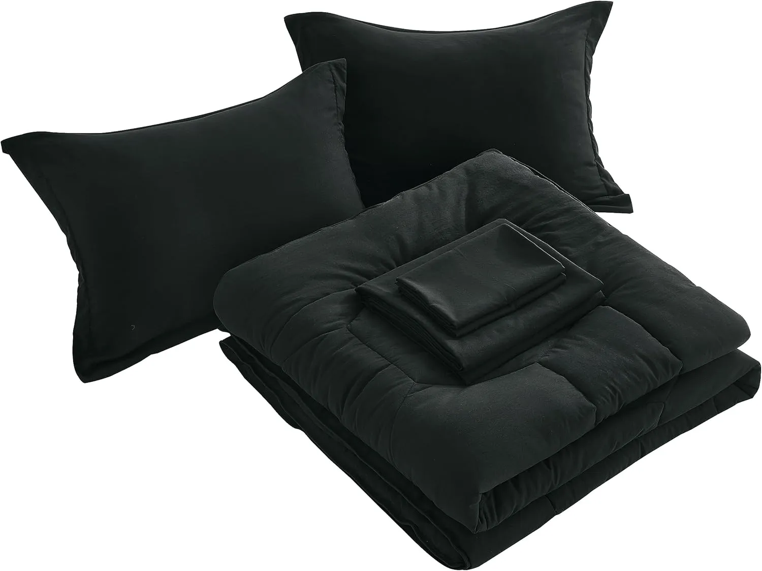 Chezmoi Collection Piper King Bed in a Bag 7-Pieces Honeycomb Geometric Hexagon Quilted Stone Washed Microfiber Comforter with Sheets Lightweight All Season Bedding Set (King, Black)