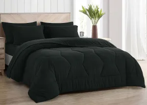 Chezmoi Collection Piper King Bed in a Bag 7-Pieces Honeycomb Geometric Hexagon Quilted Stone Washed Microfiber Comforter with Sheets Lightweight All Season Bedding Set (King, Black)