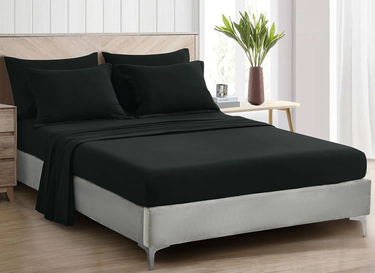 Chezmoi Collection Piper King Bed in a Bag 7-Pieces Honeycomb Geometric Hexagon Quilted Stone Washed Microfiber Comforter with Sheets Lightweight All Season Bedding Set (King, Black)
