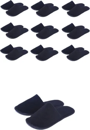 CHOCHILI Black 10 Pairs Fabric Packed Disposable Color Hotel Slippers for Airbnb Spa Salon Party Wedding Guests - US Men Women Size 10-11