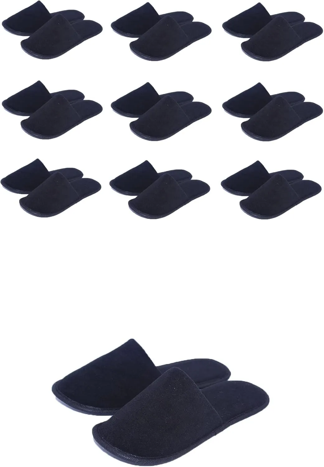 CHOCHILI Black 10 Pairs Fabric Packed Disposable Color Hotel Slippers for Airbnb Spa Salon Party Wedding Guests - US Men Women Size 10-11