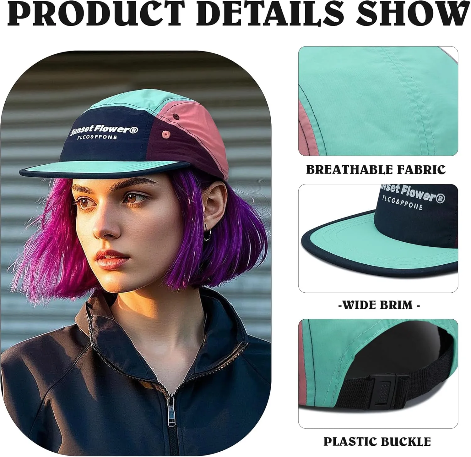 CLAPE 5 Panel Hats for Men Women Lightweight Quick-Drying Vintage Camper Hat Flat Bill Baseball Cap Running Hat