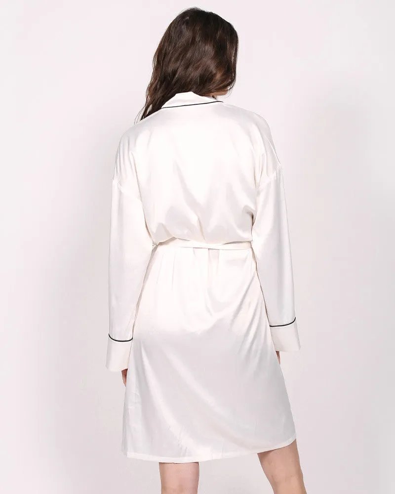 Classic Silken Lounge Robe in White