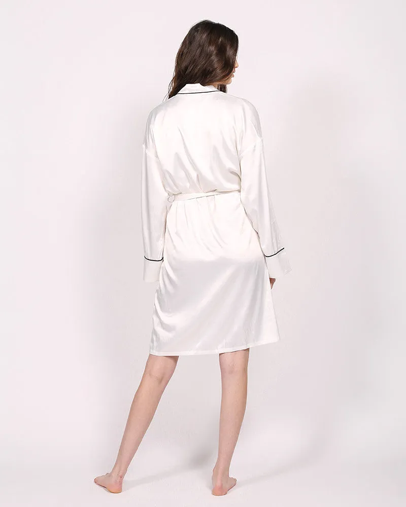 Classic Silken Lounge Robe in White