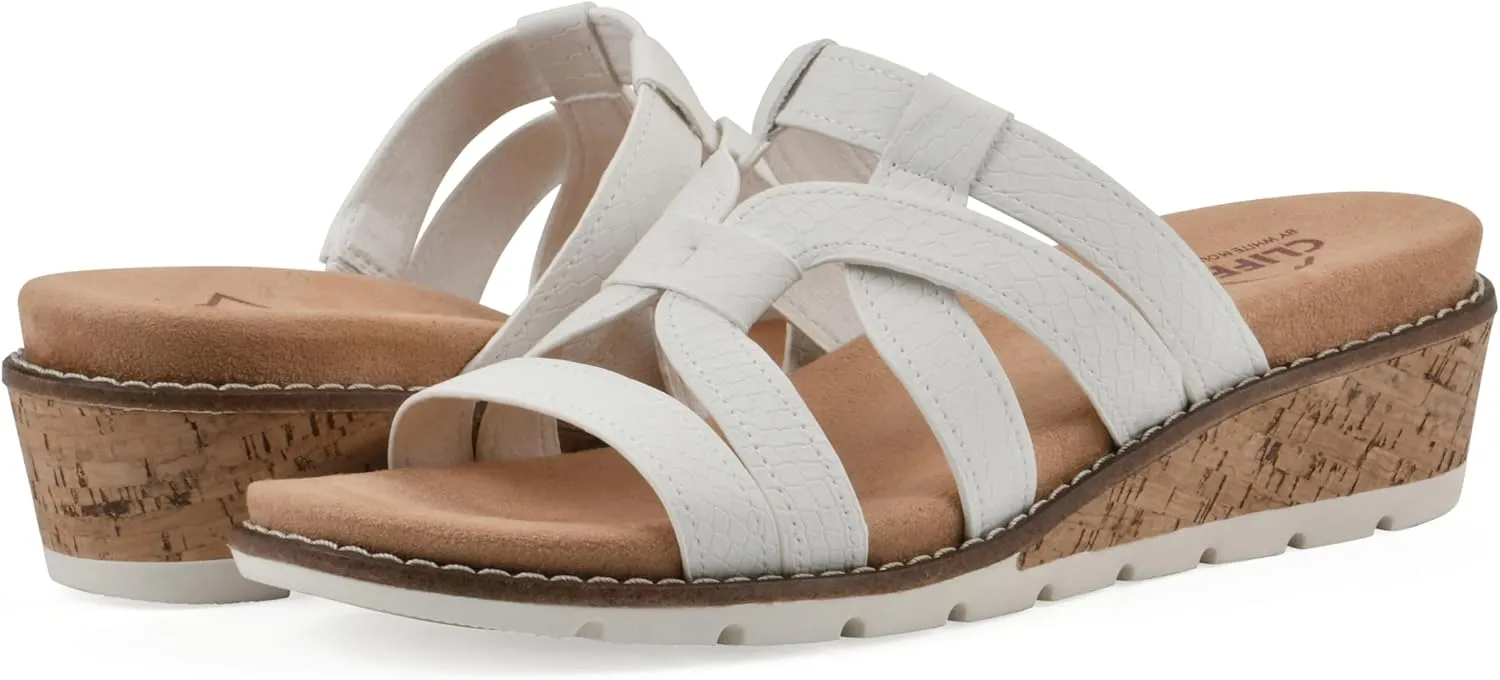 CLIFFS BY WHITE MOUNTAIN Women's Tinisha Strappy Cork Wedge Sandal
