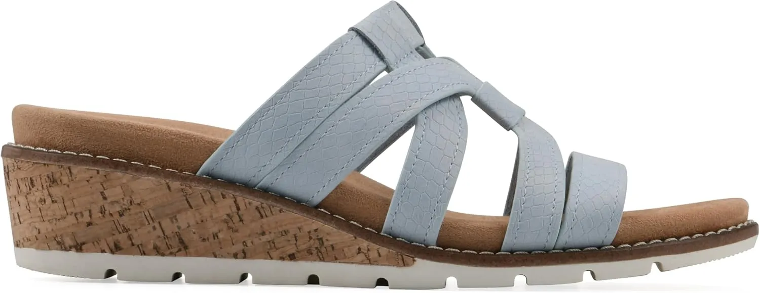 CLIFFS BY WHITE MOUNTAIN Women's Tinisha Strappy Cork Wedge Sandal