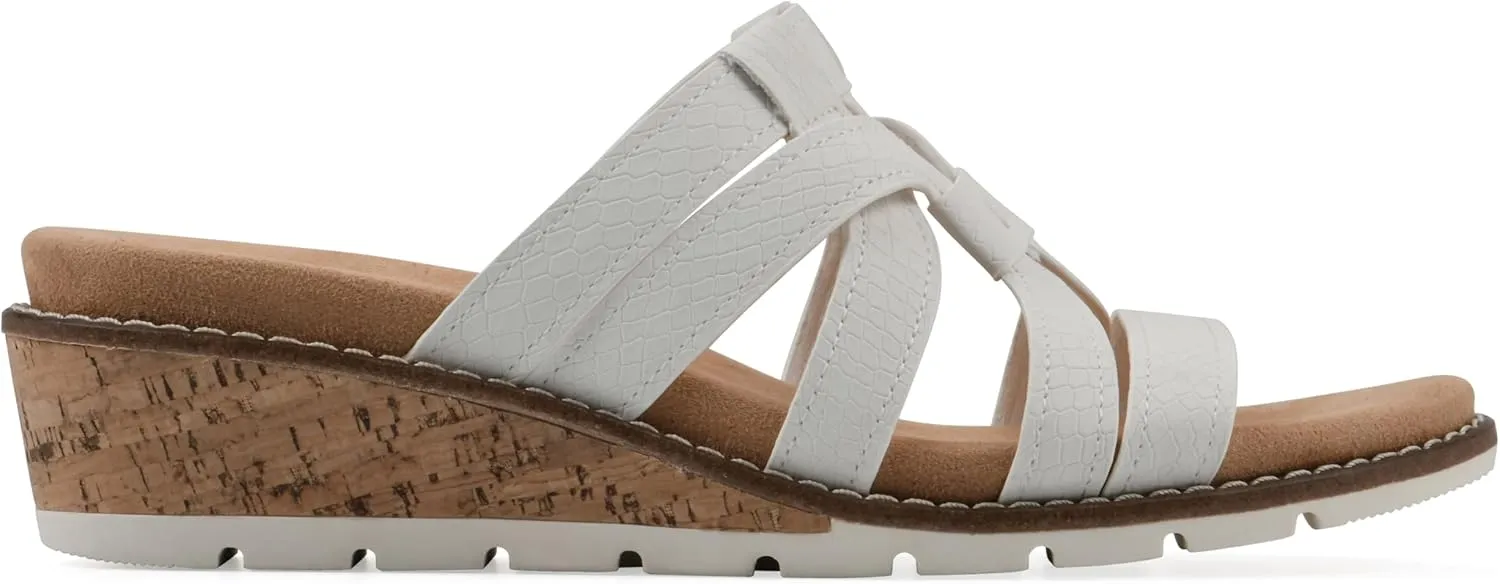 CLIFFS BY WHITE MOUNTAIN Women's Tinisha Strappy Cork Wedge Sandal