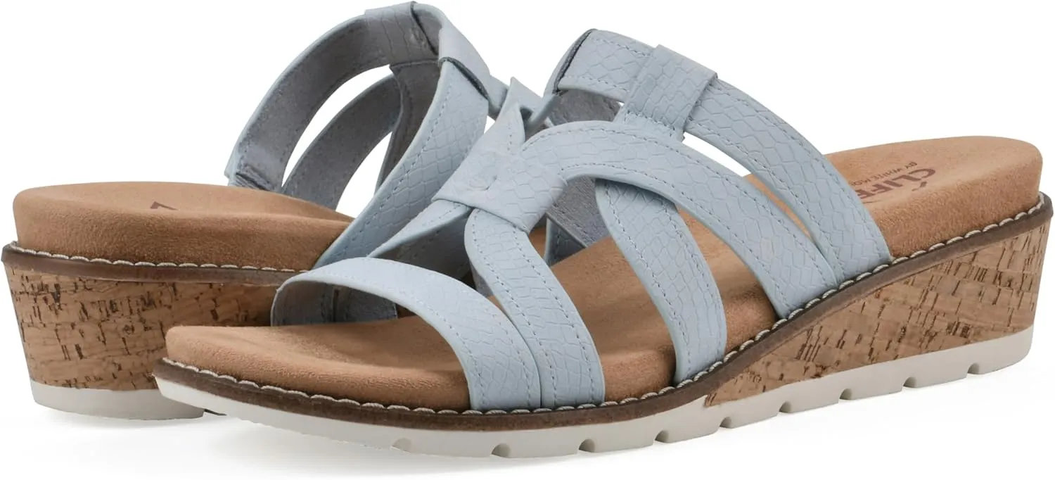 CLIFFS BY WHITE MOUNTAIN Women's Tinisha Strappy Cork Wedge Sandal