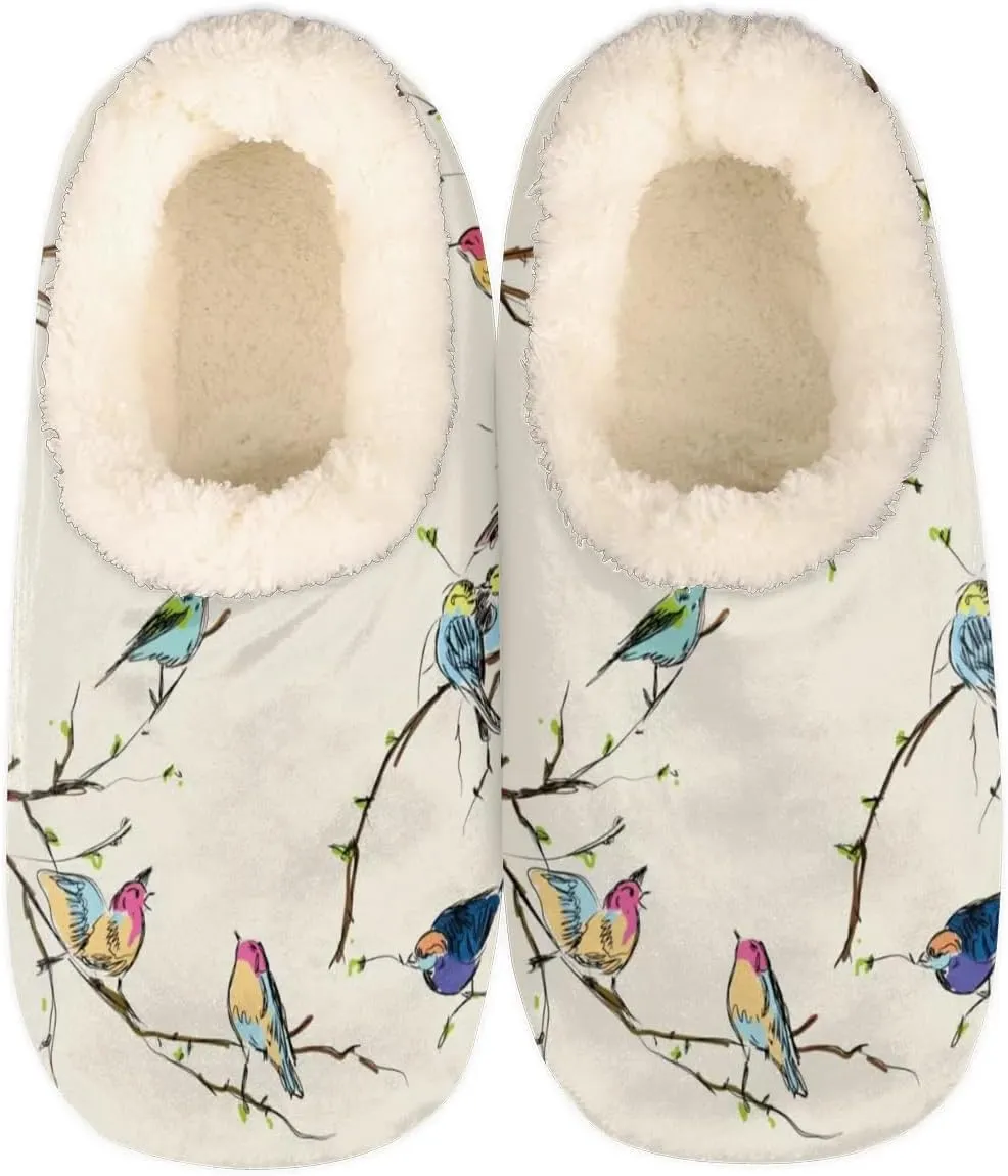 Colorful Bird Home Slippers Women Men, Fluffy Slippers, Warm Fleece Lined Shoes Cozy Plush Non-Slip House Slippers for Indoor and Outdoor,XXL