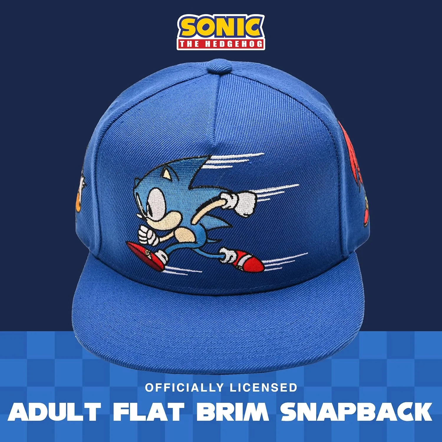 Concept One Men's Sonic The Hedgehog Cap, Embroidered Logo Baseball Hat with Flat Brim, Adjustable
