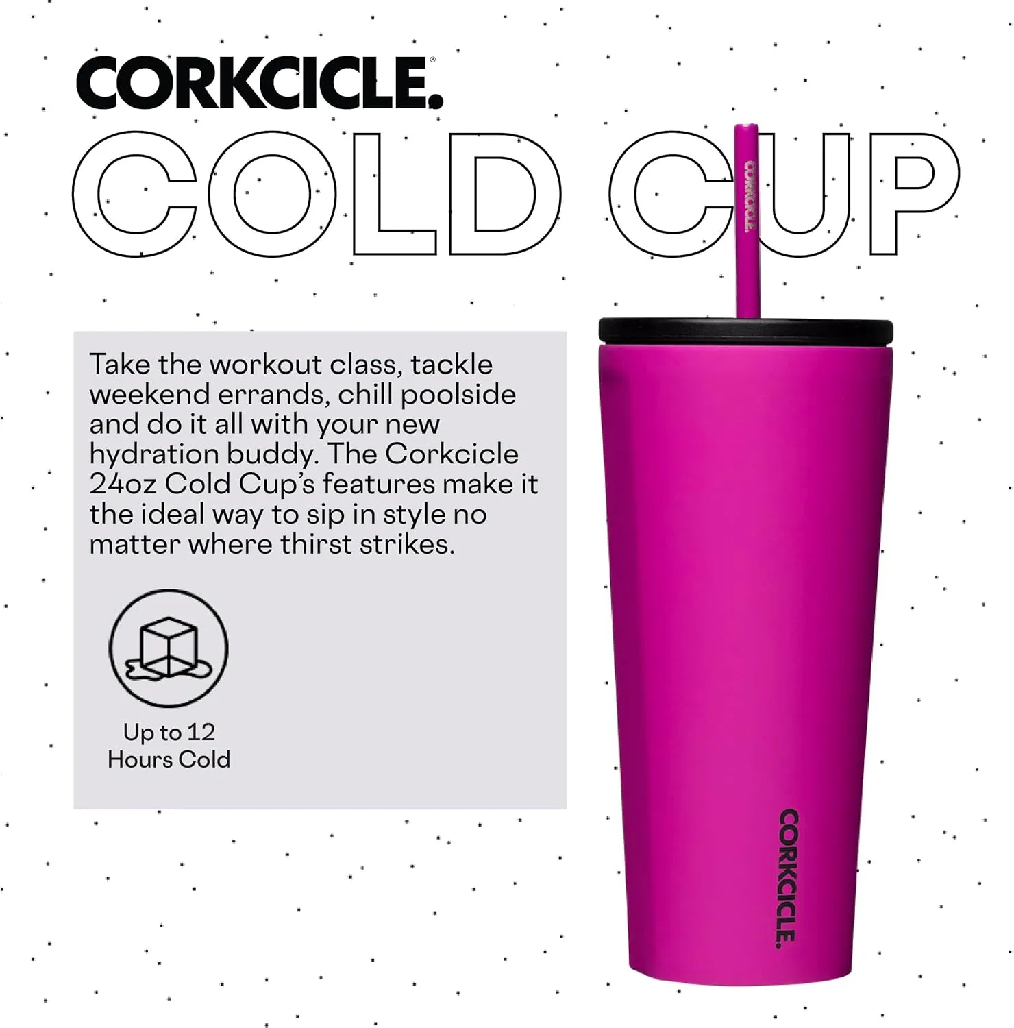 Corkcicle Cold Cup Insulated Tumbler with Lid and Straw, Berry Punch, 24 oz – Reusable Water Bottle Keeps Beverages Cold for 12hrs, Hot 5hrs – Cupholder Friendly Tumbler, Lid for Flexible Sipping