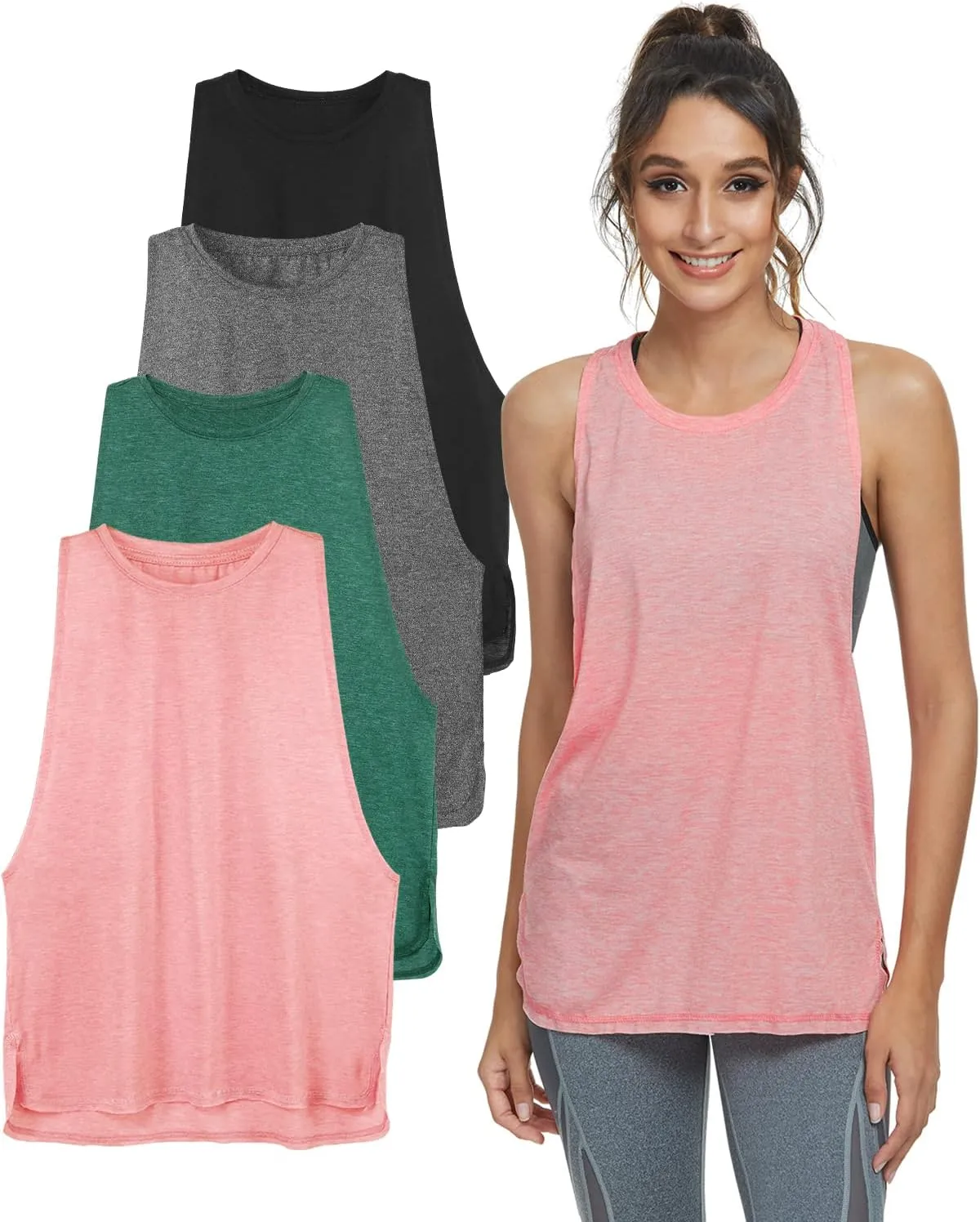 Cosy Pyro Workout Tank Tops for Women Lightweight Running Tanks Basic Gym Tops Sleeveless Athletic Yoga Shirts-4 Pack