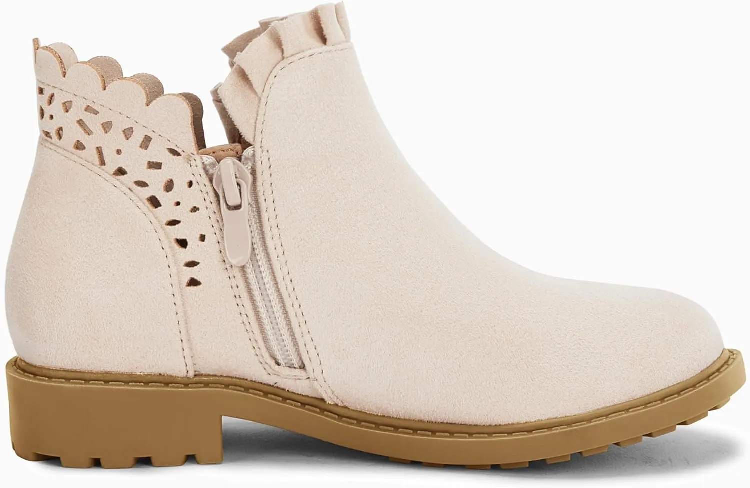 Coutgo Girls Bow Ankle Boots Ruffled Chunky Heel with Classic Side Zipper Dress Booties for Little Kids/Big Kids