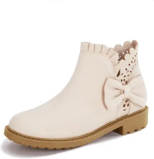 Coutgo Girls Bow Ankle Boots Ruffled Chunky Heel with Classic Side Zipper Dress Booties for Little Kids/Big Kids