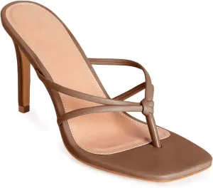 Coutgo Womens Heeded Sandals Strappy Square Toe Flip Flops Fashion Thong Slip On Stiletto Sandals