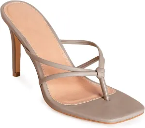 Coutgo Womens Heeded Sandals Strappy Square Toe Flip Flops Fashion Thong Slip On Stiletto Sandals