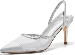 Coutgo Womens Mesh Slingback Heels Pointed Toe High Heels Pumps Slip On Party Dress Shoes