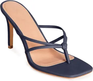 Coutgo Womens Strappy Heeded Sandals Square Toe Flip Flops Fashion Stiletto Thong Slip On Sandals