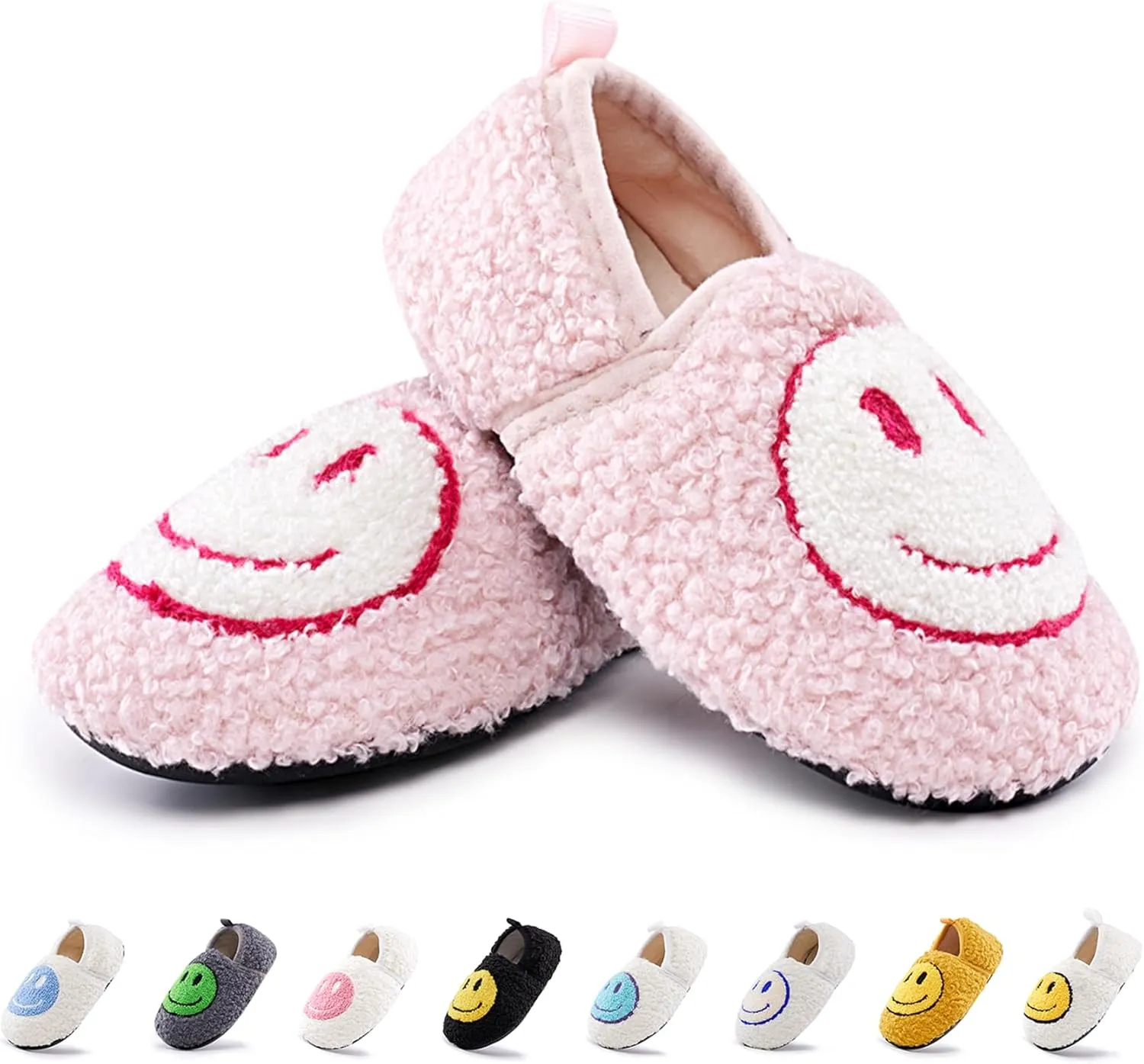 COVS Smile Face Slippers Kids Toddler Slippers for Boys Girls Slippers Toddler House Shoes Non-Slip TPR Soft Sole Kids Slippers Home Socks Shoes