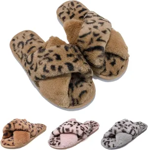 Cozy House Slippers for Women for Indoor and Outdoor Fuzzy Slip On Womens Slippers with Cross Band Open Toe Soft Plush Fleece House Shoes