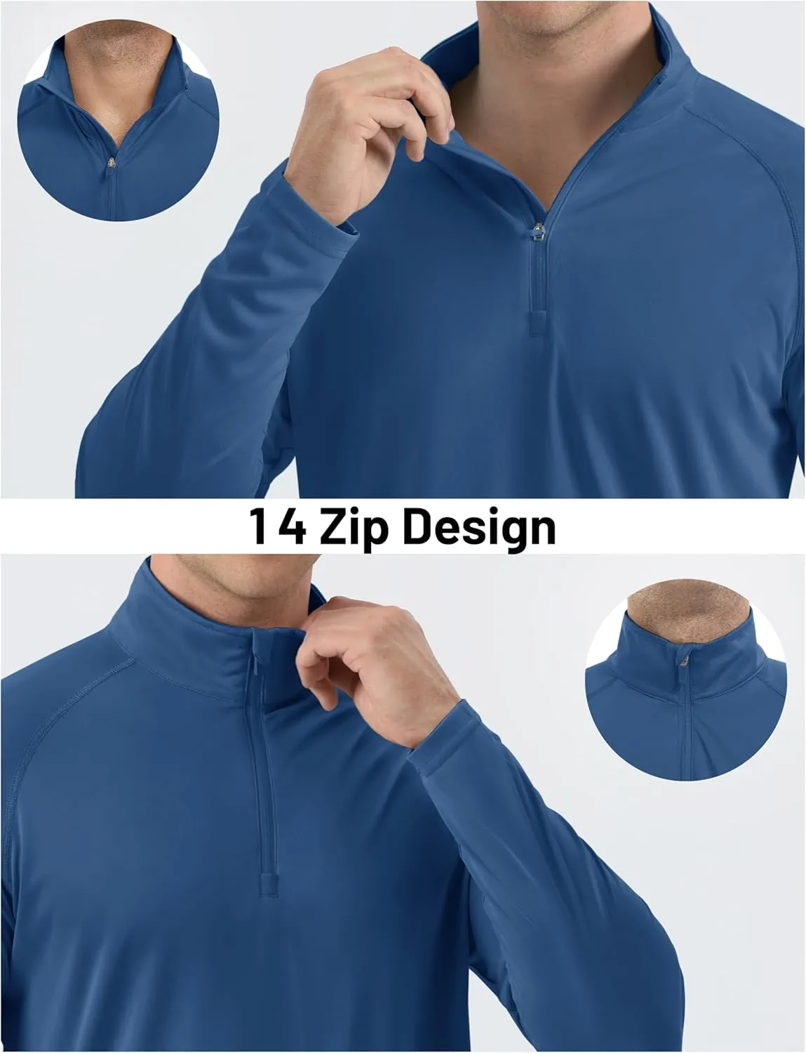 CRYSULLY Men's Long Sleeve 1/4 Zip Shirts Sun Protection Pullover UPF 50  Rash Guard Running Lightweight T Shirt
