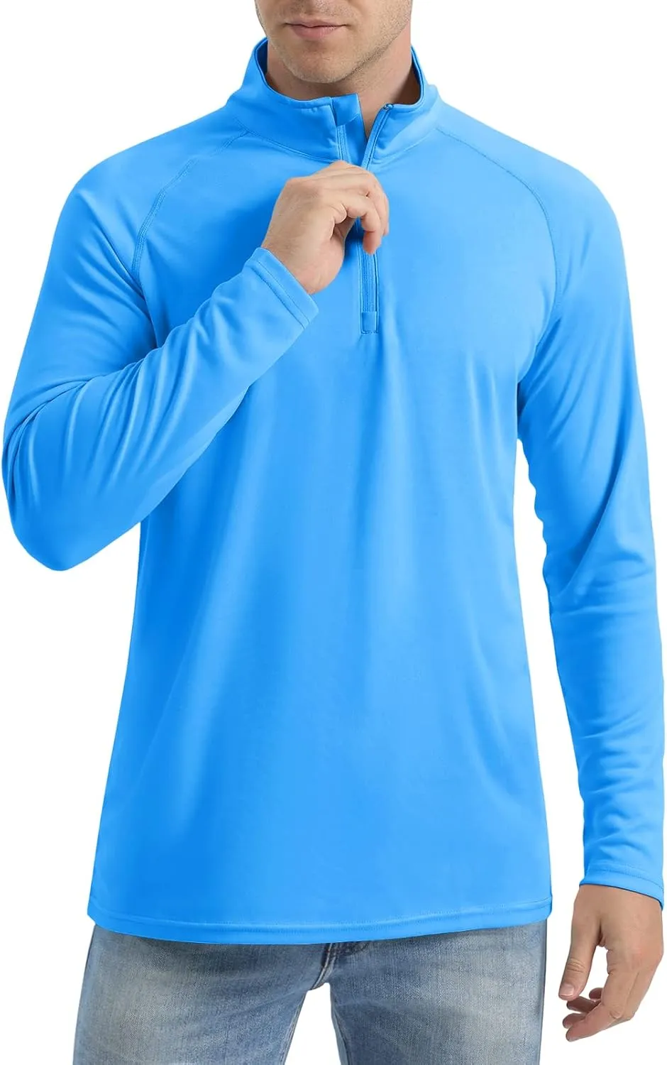 CRYSULLY Men's Long Sleeve 1/4 Zip Shirts Sun Protection Pullover UPF 50  Rash Guard Running Lightweight T Shirt