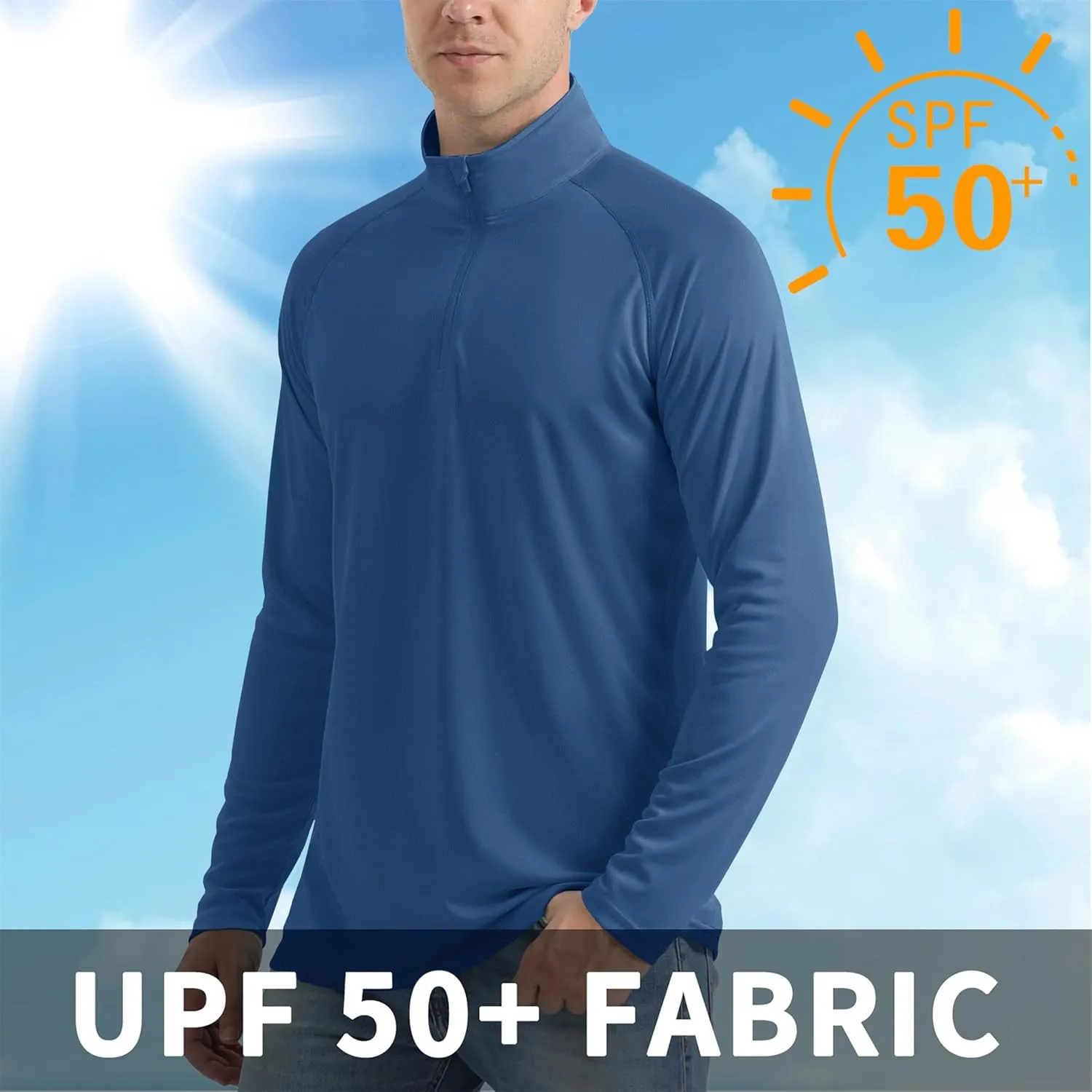 CRYSULLY Men's Long Sleeve 1/4 Zip Shirts Sun Protection Pullover UPF 50  Rash Guard Running Lightweight T Shirt
