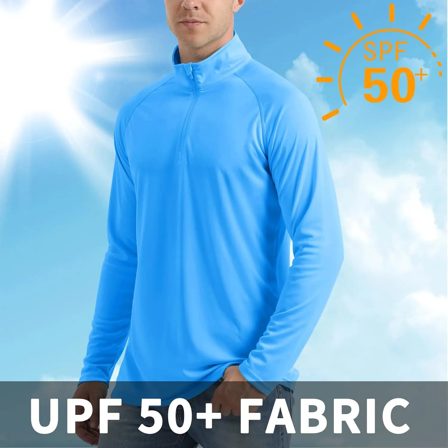 CRYSULLY Men's Long Sleeve 1/4 Zip Shirts Sun Protection Pullover UPF 50  Rash Guard Running Lightweight T Shirt
