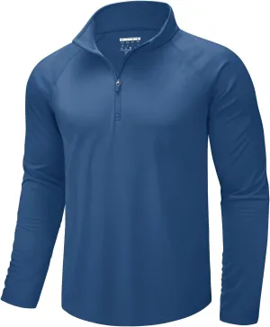 CRYSULLY Men's Long Sleeve 1/4 Zip Shirts Sun Protection Pullover UPF 50  Rash Guard Running Lightweight T Shirt