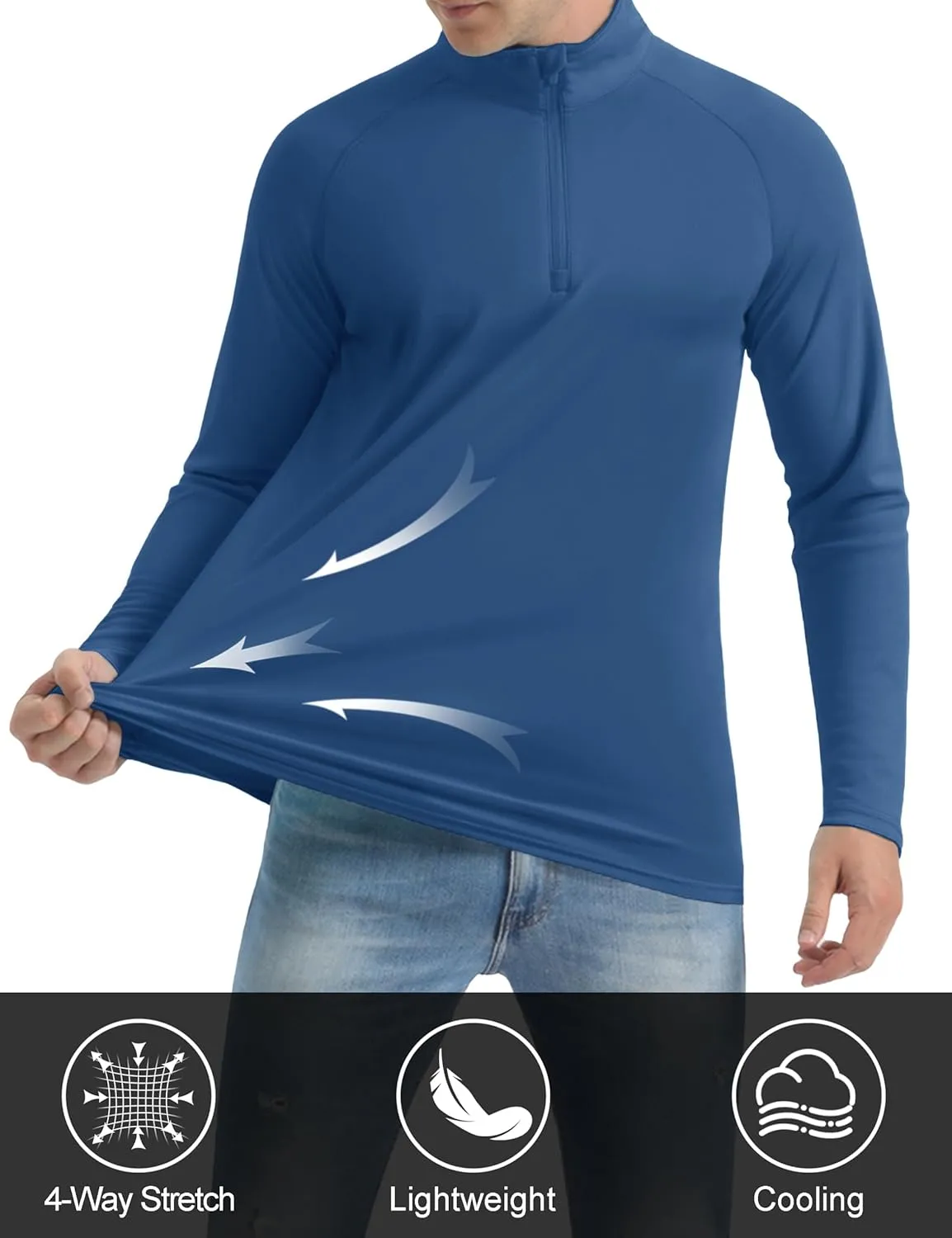 CRYSULLY Men's Long Sleeve 1/4 Zip Shirts Sun Protection Pullover UPF 50  Rash Guard Running Lightweight T Shirt