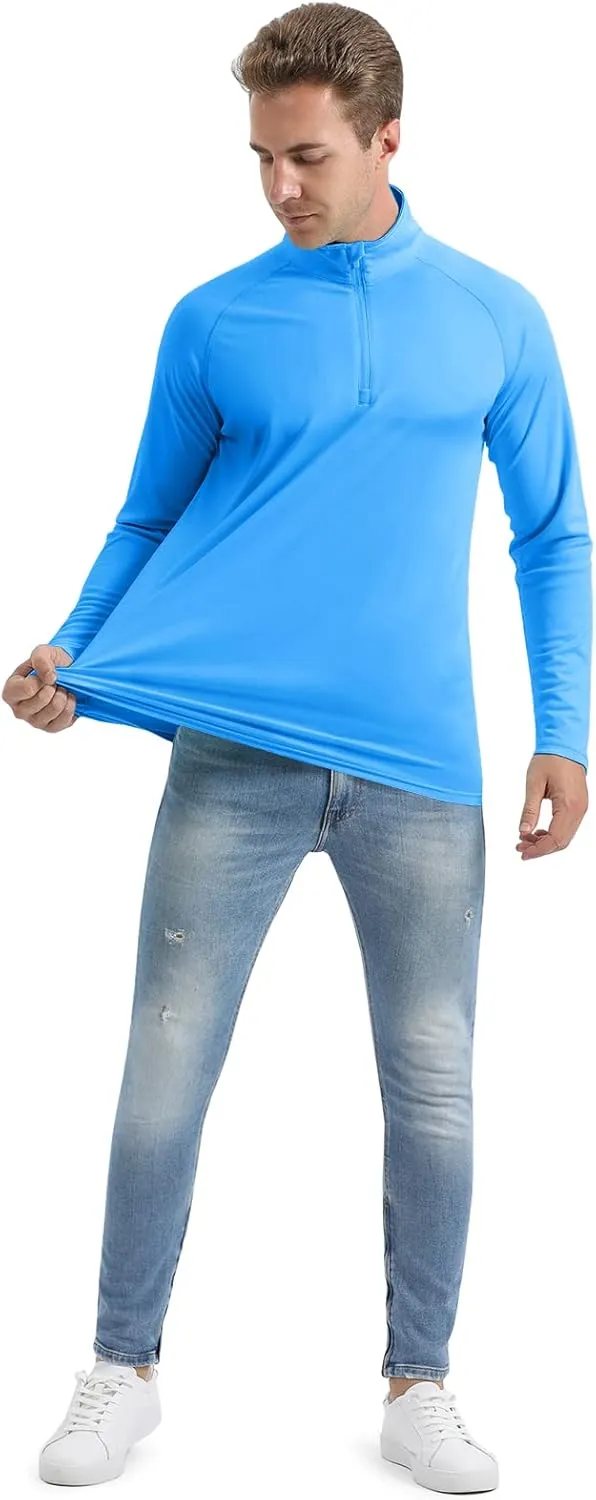 CRYSULLY Men's Long Sleeve 1/4 Zip Shirts Sun Protection Pullover UPF 50  Rash Guard Running Lightweight T Shirt