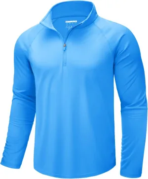 CRYSULLY Men's Long Sleeve 1/4 Zip Shirts Sun Protection Pullover UPF 50  Rash Guard Running Lightweight T Shirt